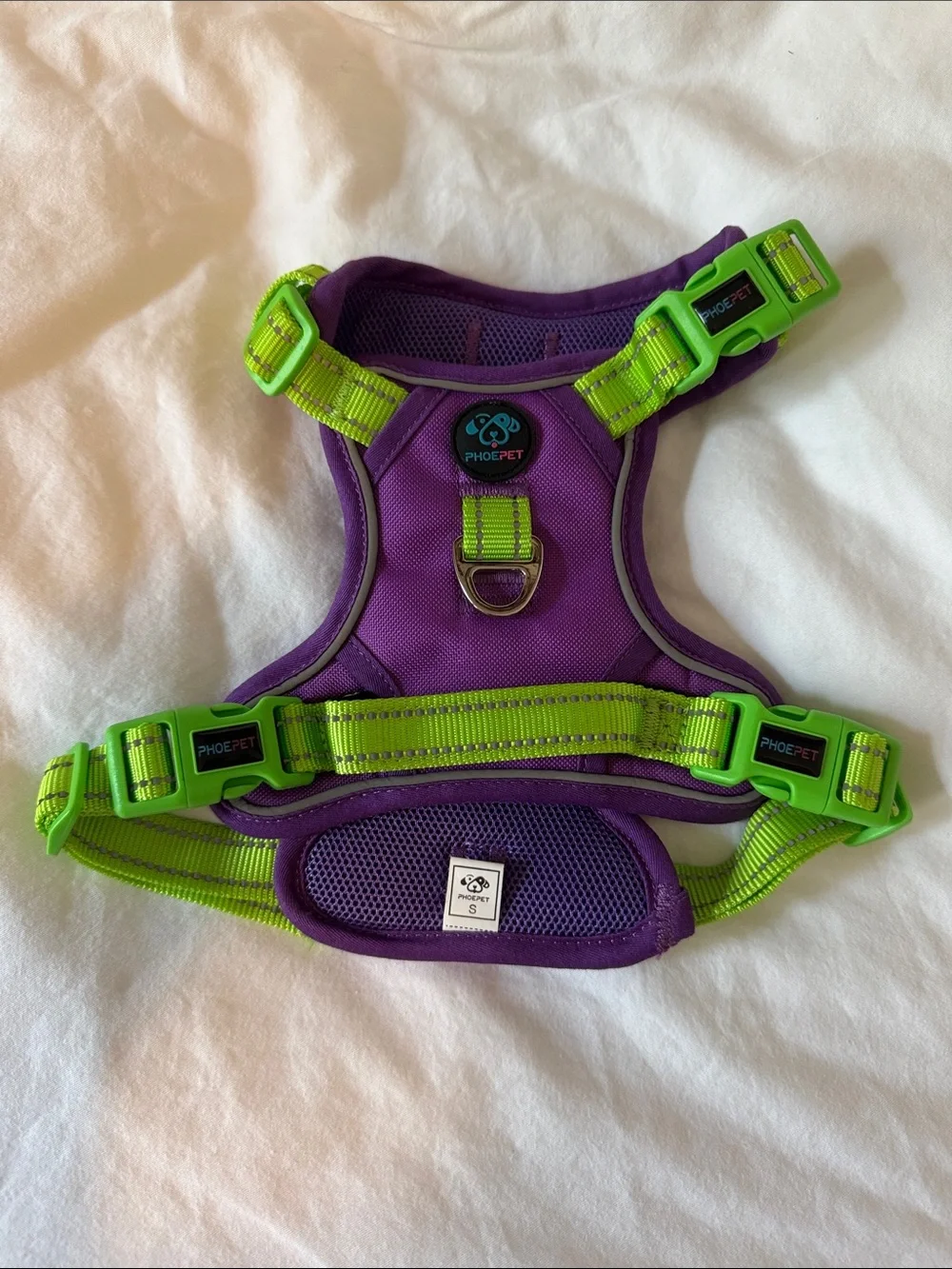 PHOEPET Lime green and Purple adjustable dog harness in size small